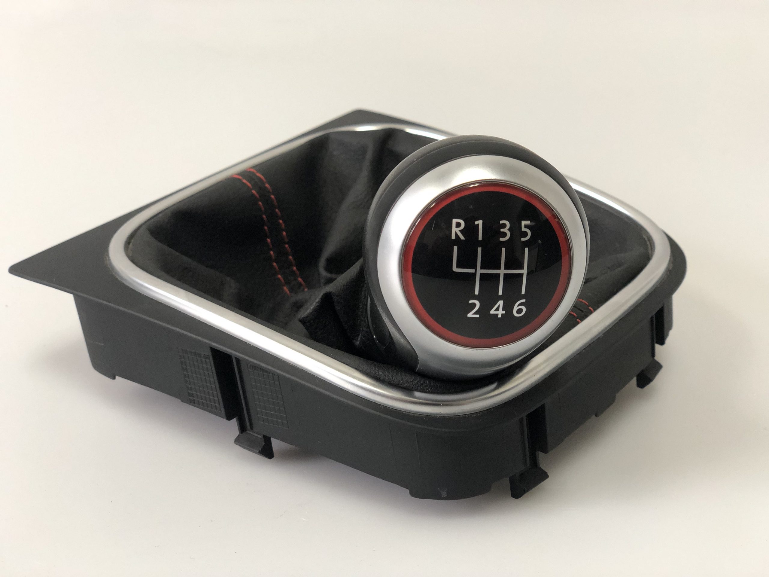 VW GOLF 6 GTI MANUAL GEARSTICK KNOB WITH RED STITCHING LEATHER BOOT PART # 5K0 711 113 G XPR